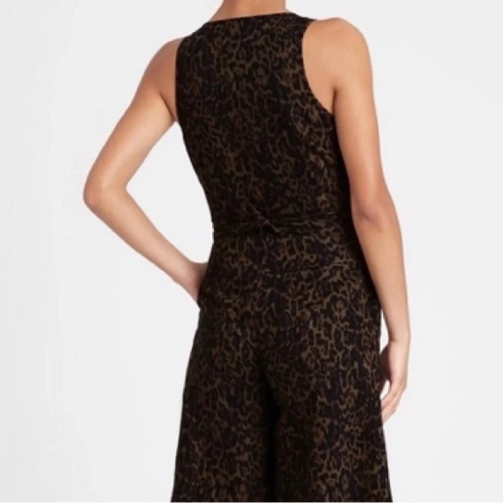 Banana Republic Leopard Linen Blend Wide Leg Cropped Jumpsuit Fall Size 10